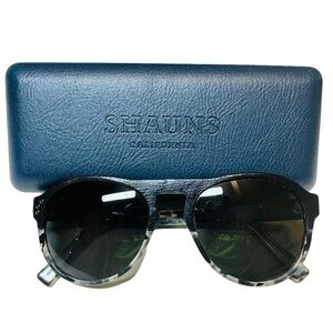 Shauns Annan Black Leather Granite/Smoke Lens Sunglasses With Blue Case